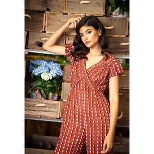 Eva Franco Wide Leg Jumpsuit with Angel Short Sleeves and V neck